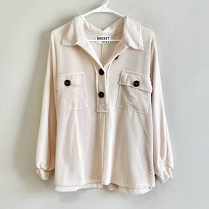 NWOT Bucket List Ribbed Collared Henley Pullover